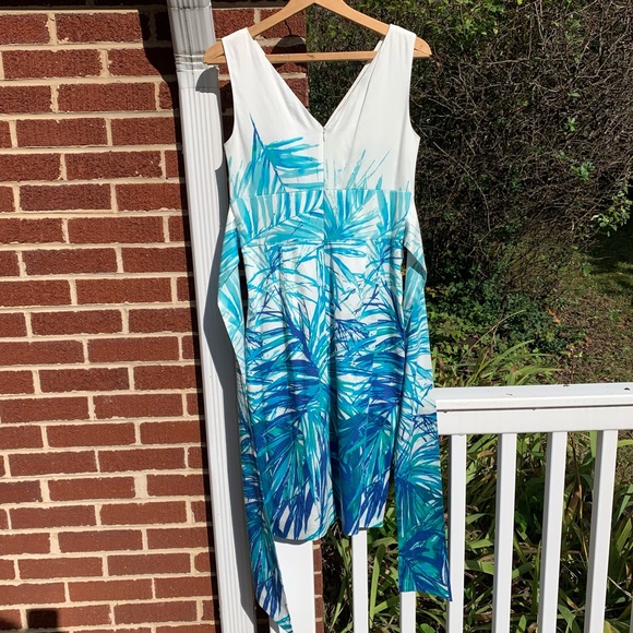 MAXMARA White Turquoise Green V Neck ARIZIA Print Sheath Women’s 6 - Picture 6 of 7